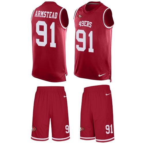 Nike 49ers #91 Arik Armstead Red Team Color Men's Stitched NFL Limited Tank Top Suit Jersey Nike 49ers #91 Arik Armstead Red Team Color Men's Stitched NFL Limited Tank Top Suit Jersey
