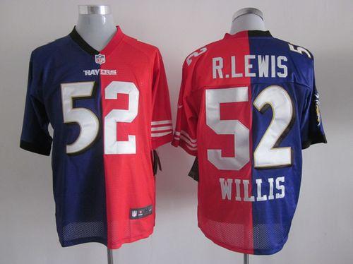 Nike Ravens & 49ers #52 Ray Lewis & Patrick Willis Purple/Red Men's Stitched NFL Mixture Elite Jersey Nike Ravens & 49ers #52 Ray Lewis & Patrick Willis Purple/Red Men's Stitched NFL Mixture Elite Jersey