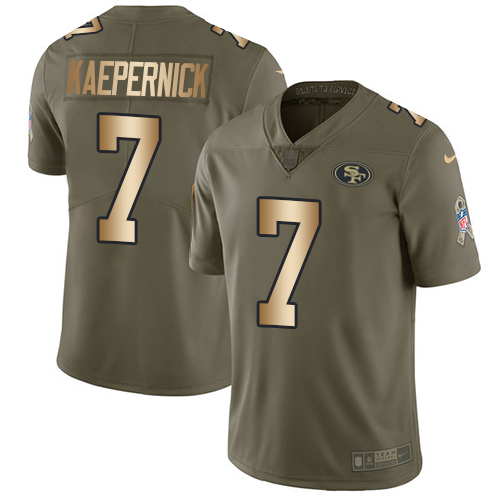 Nike 49ers #7 Colin Kaepernick Olive/Gold Men's Stitched NFL Limited 2017 Salute To Service Jersey Nike 49ers #7 Colin Kaepernick Olive/Gold Men's Stitched NFL Limited 2017 Salute To Service Jersey