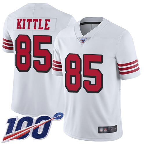 Nike 49ers #85 George Kittle White Rush Men's Stitched NFL Limited 100th Season Jersey Nike 49ers #85 George Kittle White Rush Men's Stitched NFL Limited 100th Season Jersey
