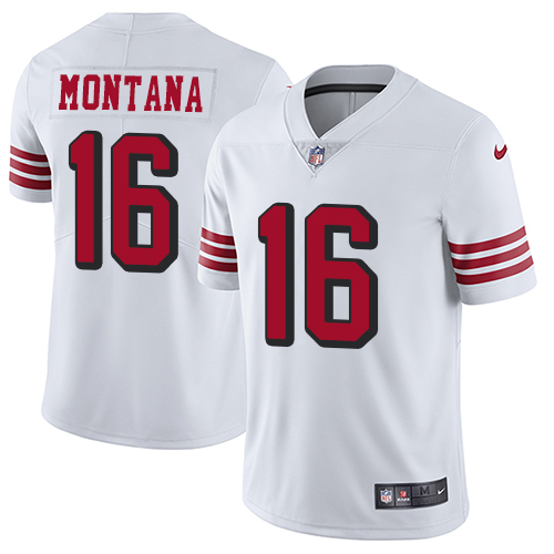Nike 49ers #16 Joe Montana White Rush Men's Stitched NFL Vapor Untouchable Limited Jersey Nike 49ers #16 Joe Montana White Rush Men's Stitched NFL Vapor Untouchable Limited Jersey