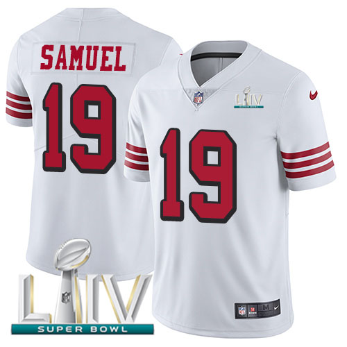 Nike 49ers #19 Deebo Samuel White Super Bowl LIV 2020 Rush Men's Stitched NFL Vapor Untouchable Limited Jersey Nike 49ers #19 Deebo Samuel White Super Bowl LIV 2020 Rush Men's Stitched NFL Vapor Untouchable Limited Jersey