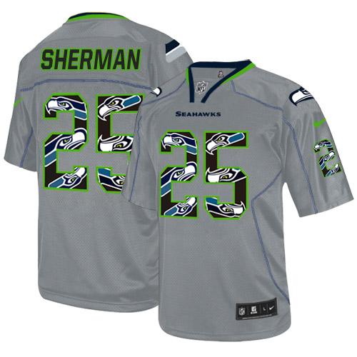 Nike Seahawks #25 Richard Sherman New Lights Out Grey Men's Stitched NFL Elite Jersey Nike Seahawks #25 Richard Sherman New Lights Out Grey Men's Stitched NFL Elite Jersey