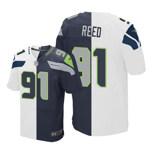 Nike Seahawks #91 Jarran Reed White/Steel Blue Men's Stitched NFL Elite Split Jersey Nike Seahawks #91 Jarran Reed White/Steel Blue Men's Stitched NFL Elite Split Jersey