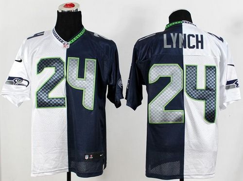 Nike Seahawks #24 Marshawn Lynch White/Steel Blue Men's Stitched NFL Elite Split Jersey Nike Seahawks #24 Marshawn Lynch White/Steel Blue Men's Stitched NFL Elite Split Jersey