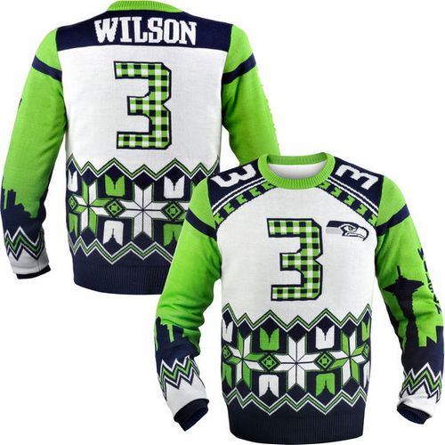 Nike Seahawks #3 Russell Wilson White Men's Ugly Sweater Nike Seahawks #3 Russell Wilson White Men's Ugly Sweater