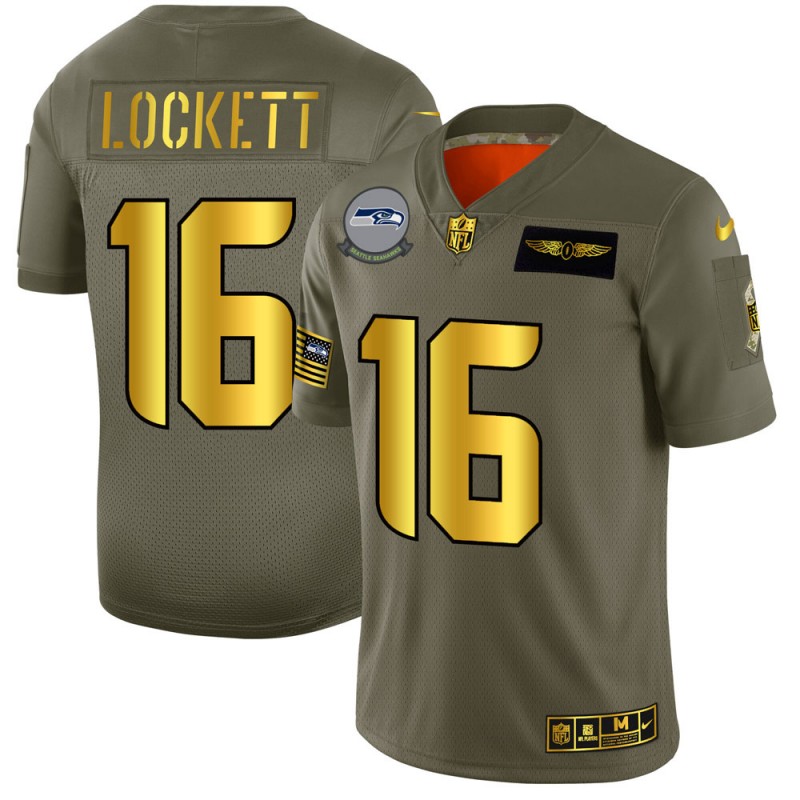 Seattle Seahawks #16 Tyler Lockett NFL Men's Nike Olive Gold 2019 Salute to Service Limited Jersey Seattle Seahawks #16 Tyler Lockett NFL Men's Nike Olive Gold 2019 Salute to Service Limited Jersey