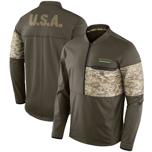 Men's Seattle Seahawks Nike Olive Salute to Service Sideline Hybrid Half-Zip Pullover Jacket Men's Seattle Seahawks Nike Olive Salute to Service Sideline Hybrid Half-Zip Pullover Jacket