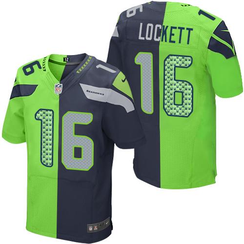 Nike Seahawks #16 Tyler Lockett Steel Blue/Green Men's Stitched NFL Elite Split Jersey Nike Seahawks #16 Tyler Lockett Steel Blue/Green Men's Stitched NFL Elite Split Jersey