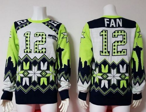 Nike Seahawks #12 Fan White Men's Ugly Sweater Nike Seahawks #12 Fan White Men's Ugly Sweater