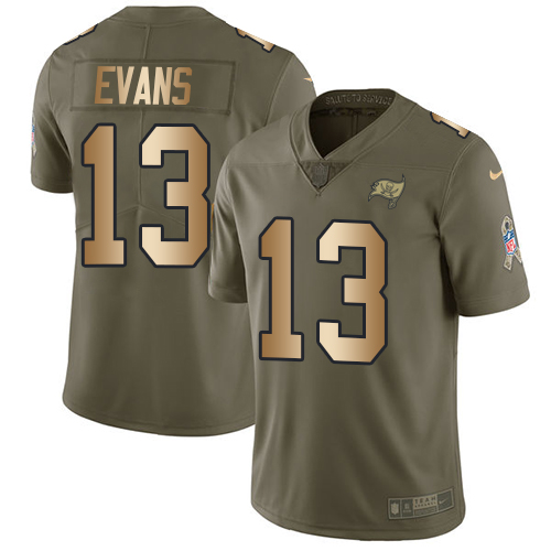 Nike Buccaneers #13 Mike Evans Olive/Gold Men's Stitched NFL Limited 2017 Salute To Service Jersey Nike Buccaneers #13 Mike Evans Olive/Gold Men's Stitched NFL Limited 2017 Salute To Service Jersey
