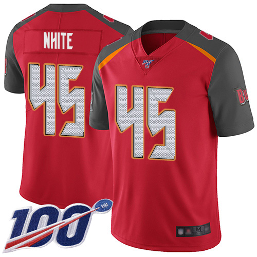 Nike Buccaneers #45 Devin White Red Team Color Men's Stitched NFL 100th Season Vapor Limited Jersey Nike Buccaneers #45 Devin White Red Team Color Men's Stitched NFL 100th Season Vapor Limited Jersey