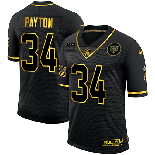 Men's Chicago Bears #34 Walter Payton 2020 Black/Gold Salute To Service Limited Stitched NFL Jersey Men's Chicago Bears #34 Walter Payton 2020 Black/Gold Salute To Service Limited Stitched NFL Jersey