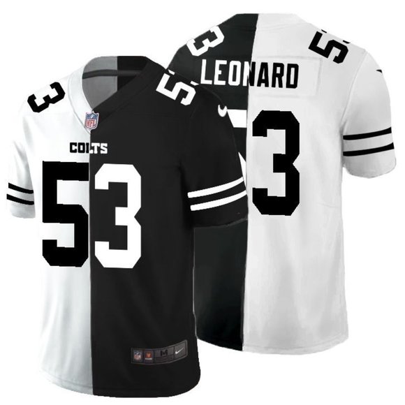 Men's Indianapolis Colts #53 Darius Leonard Black & White NFL Split Limited Stitched Jersey Men's Indianapolis Colts #53 Darius Leonard Black & White NFL Split Limited Stitched Jersey