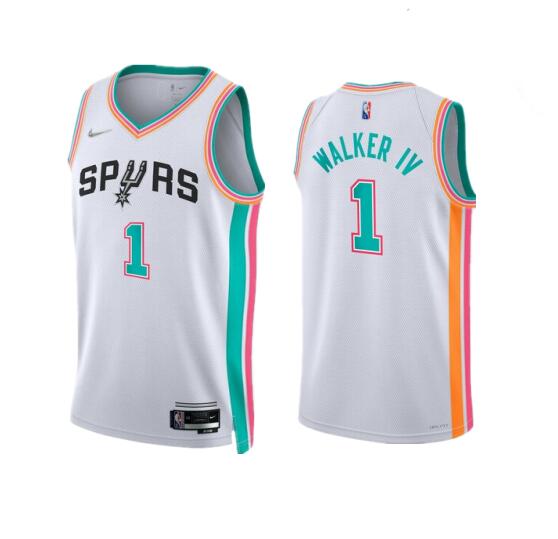 Men's White San Antonio Spurs #1 Lonnie Walker IV 2021/22 City Edition Stitched Jersey Men's White San Antonio Spurs #1 Lonnie Walker IV 2021/22 City Edition Stitched Jersey