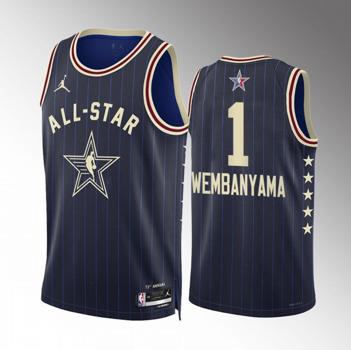 Men's 2024 All-Star #1 Victor Wembanyama Stitched Navy Basketball Jersey