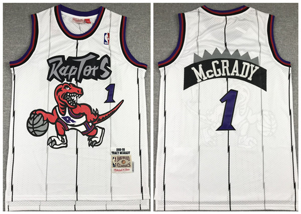 Men's Toronto Raptors #1 Tracy Mcgrady White Throwback Stitched Jersey