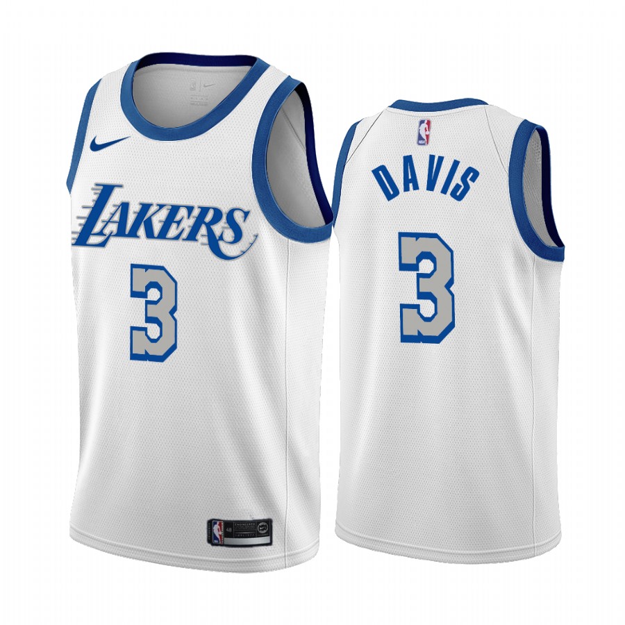 Men's Los Angeles Lakers #3 Anthony Davis White City Edition New Blue Silver Logo 2020-21 Stitched Jersey Men's Los Angeles Lakers #3 Anthony Davis White City Edition New Blue Silver Logo 2020-21 Stitched Jersey