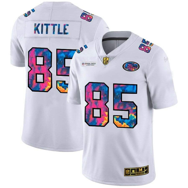 Men's San Francisco 49ers #85 George Kittle 2020 White NFL Crucial Catch Limited Stitched Jersey Men's San Francisco 49ers #85 George Kittle 2020 White NFL Crucial Catch Limited Stitched Jersey