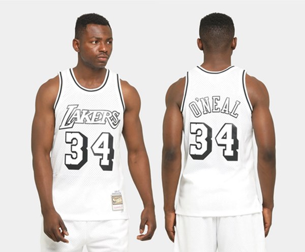 Men's Los Angeles Lakers #34 Shaquille O'Neal White Stitched NBA Jersey Men's Los Angeles Lakers #34 Shaquille O'Neal White Stitched NBA Jersey