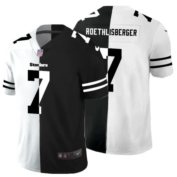 Men's Pittsburgh Steelers #7 Ben Roethlisberger Black &White NFL Split Limited Stitched Jersey Men's Pittsburgh Steelers #7 Ben Roethlisberger Black &White NFL Split Limited Stitched Jersey