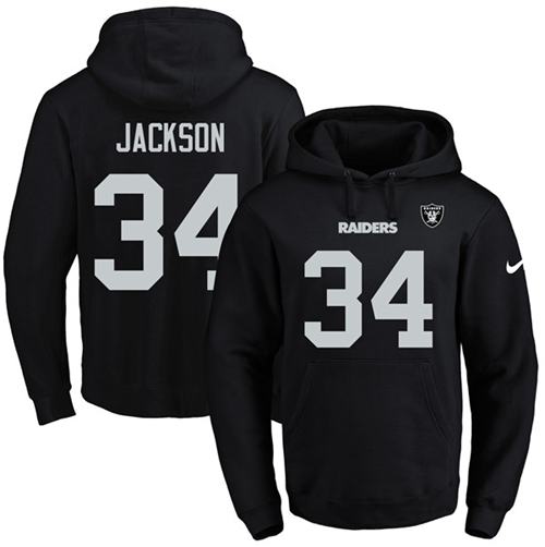 Men's Las Vegas Raiders #34 Bo Jackson Black Name & Number Pullover NFL Hoodie Men's Las Vegas Raiders #34 Bo Jackson Black Name & Number Pullover NFL Hoodie
