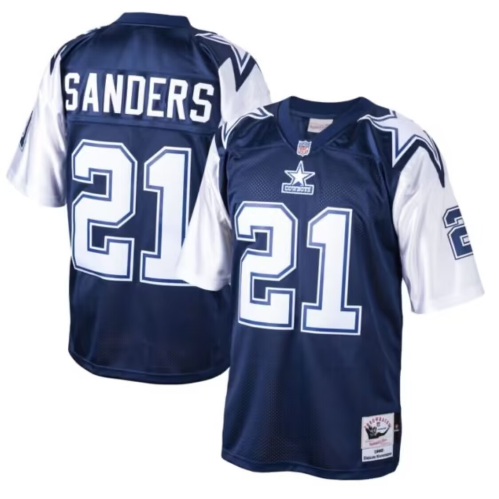 Dallas Cowboys #21 Deion Sanders Blue/White With 75TH Stitched Throwback NFL Jersey Dallas Cowboys #21 Deion Sanders Blue/White With 75TH Stitched Throwback NFL Jersey