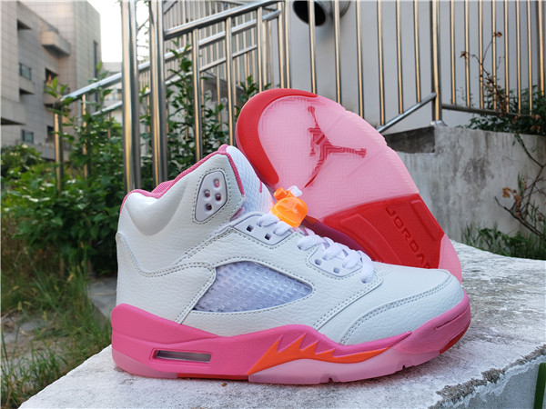 Women's Running Weapon Air Jordan 5 White Pink Shoes 010 Women's Running Weapon Air Jordan 5 White Pink Shoes 010