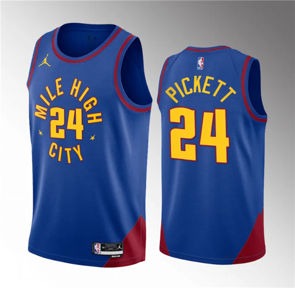 Men's Denver Nuggets #24 Jalen Pickett Blue 2023 Draft Statement Edition Stitched Basketball Jersey Men's Denver Nuggets #24 Jalen Pickett Blue 2023 Draft Statement Edition Stitched Basketball Jersey