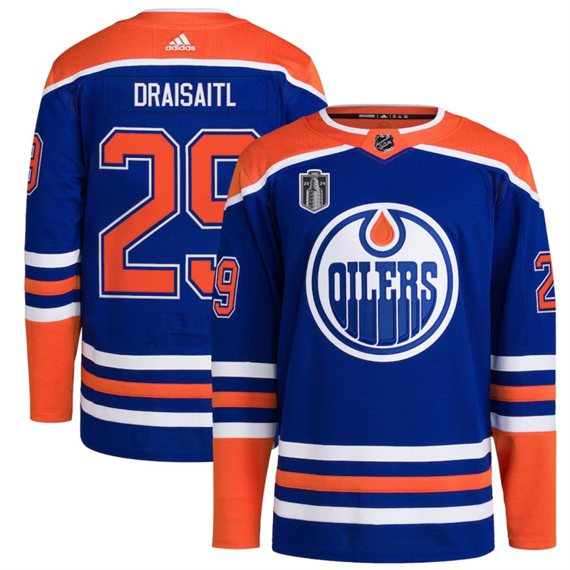 Men's Edmonton Oilers #29 Leon Draisaitl Royal 2024 Stanley Cup Final Patch Stitched Jersey Men's Edmonton Oilers #29 Leon Draisaitl Royal 2024 Stanley Cup Final Patch Stitched Jersey