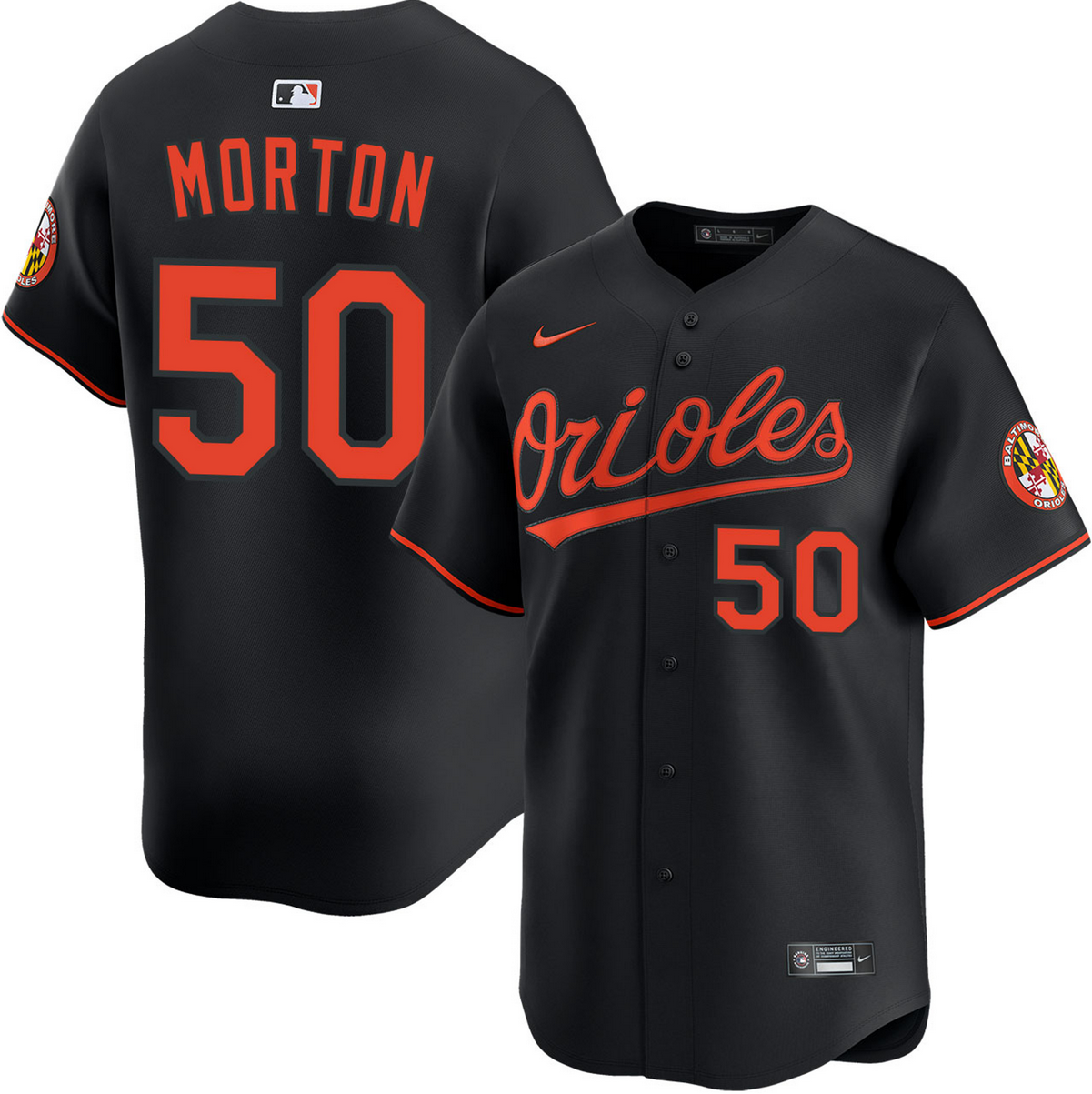 Men's Baltimore Orioles #50 Charlie Morton Black 2025 Alternate Limited Stitched Baseball Jersey Men's Baltimore Orioles #50 Charlie Morton Black 2025 Alternate Limited Stitched Baseball Jersey