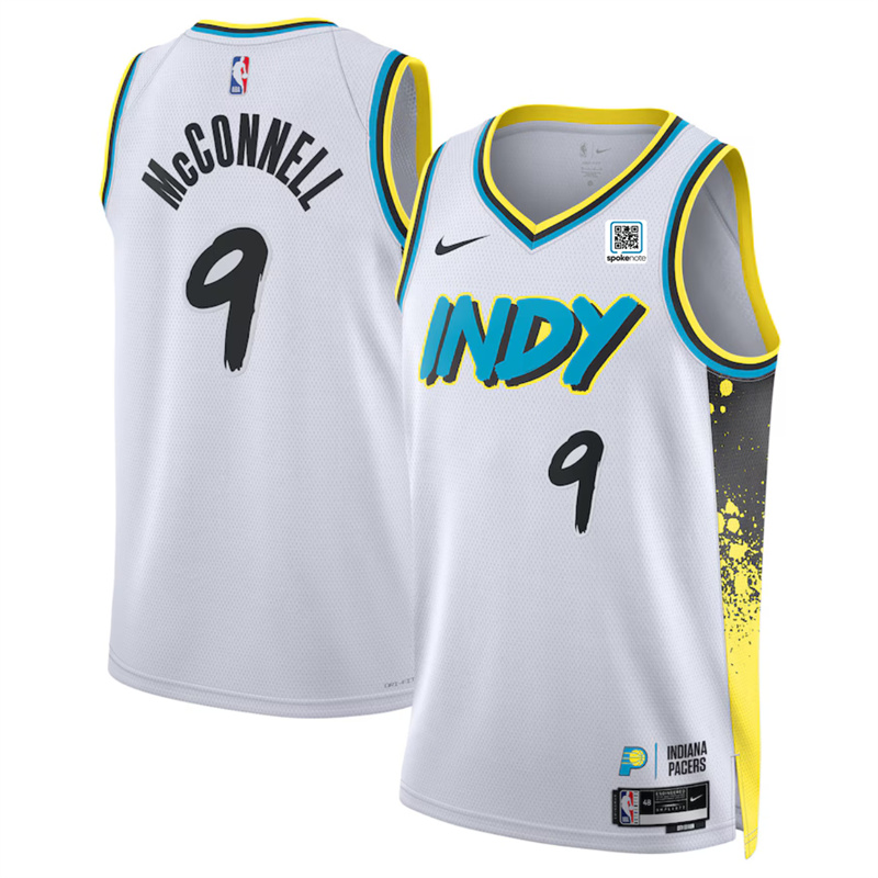 Men's Indiana Pacers #9 T.J. McConnell White 2024/25 City Edition Stitched Basketball Jersey