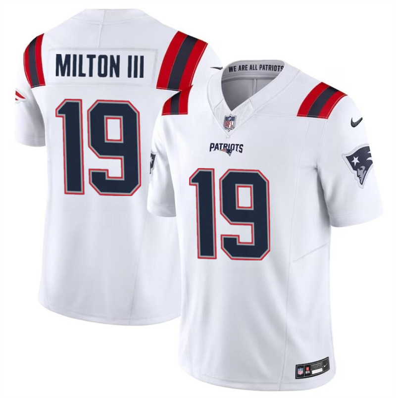 Youth New England Patriots #19 Joe Milton III White 2024 F.U.S.E Vapor Limited Stitched Football Jersey Youth New England Patriots #19 Joe Milton III White 2024 F.U.S.E Vapor Limited Stitched Football Jersey
