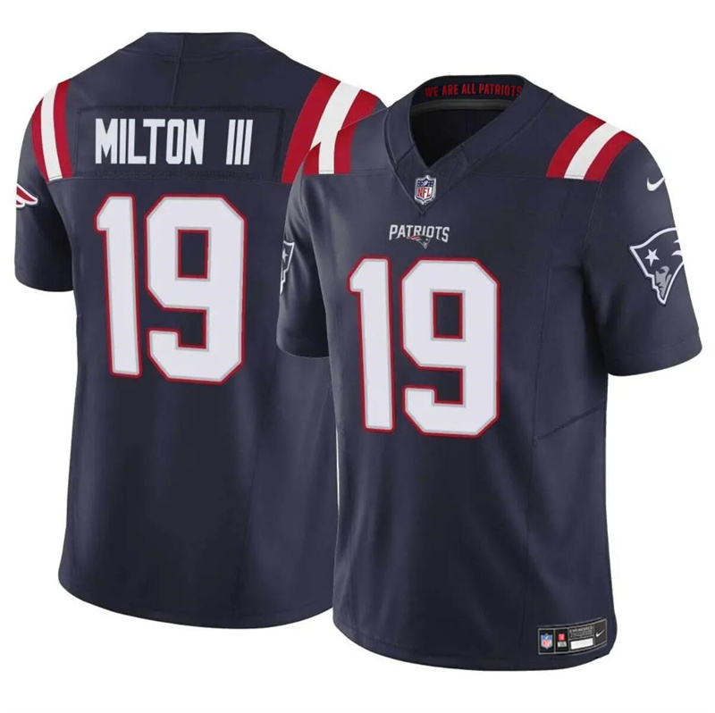 Youth New England Patriots #19 Joe Milton III Navy 2024 F.U.S.E Vapor Limited Stitched Football Jersey Youth New England Patriots #19 Joe Milton III Navy 2024 F.U.S.E Vapor Limited Stitched Football Jersey