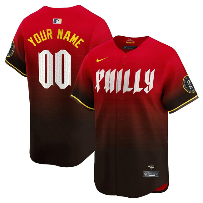 Men's Philadelphia Phillies Active Player Custom Red 2024 City Connect Limited Stitched Jersey Men's Philadelphia Phillies Active Player Custom Red 2024 City Connect Limited Stitched Jersey