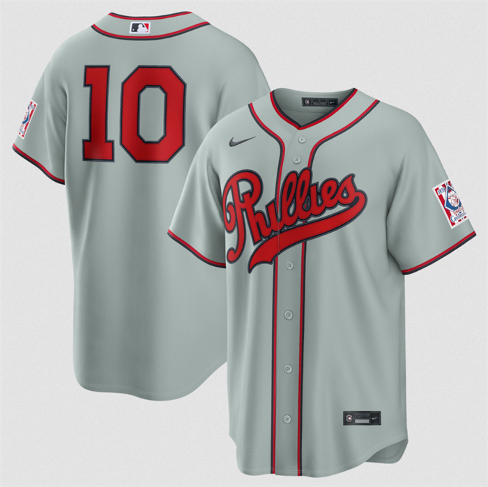 Men's Philadelphia Phillies #10 J.T. Realmuto Gray 2026 Field of Dreams Stadium Stitched Baseball Jersey