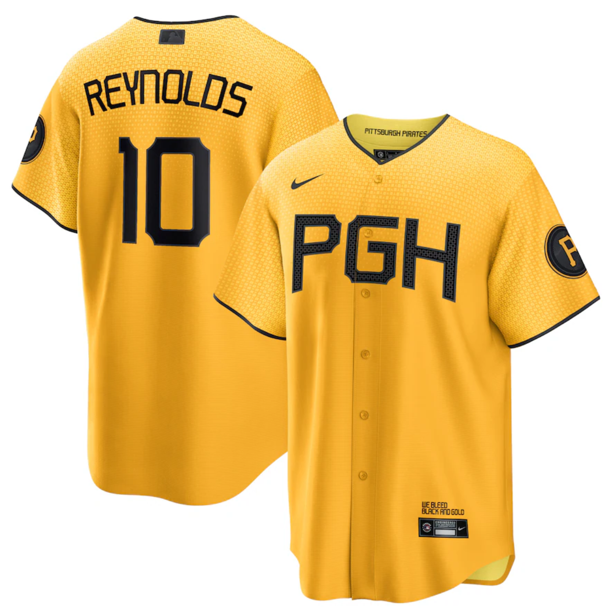Men's Pittsburgh Pirates #10 Bryan Reynolds Gold 2023 City Connect Stitched Jersey Men's Pittsburgh Pirates #10 Bryan Reynolds Gold 2023 City Connect Stitched Jersey