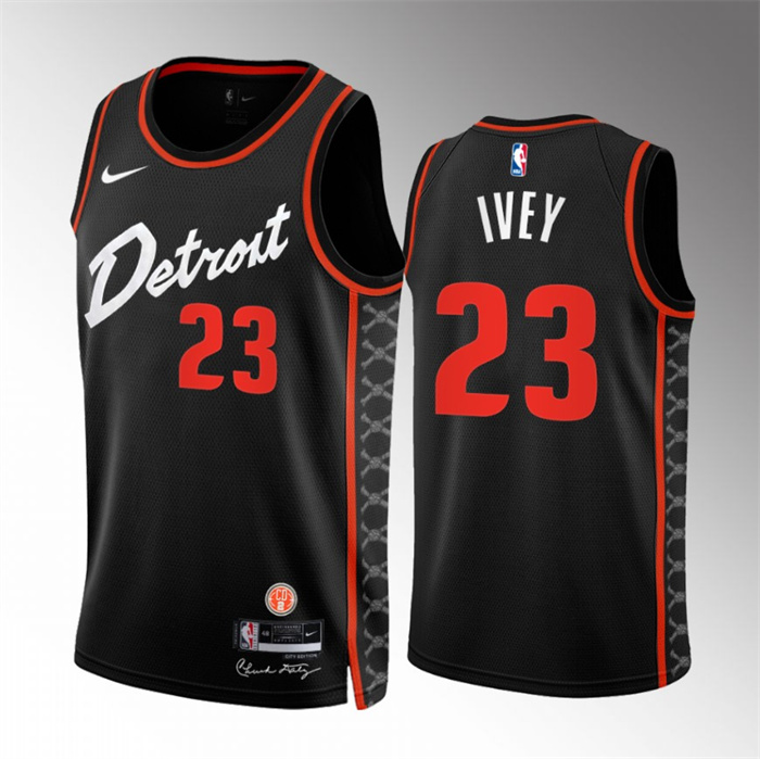 Men's Detroit Pistons #23 Jaden Ivey Black 2023/24 City Edition Stitched Basketball Jersey