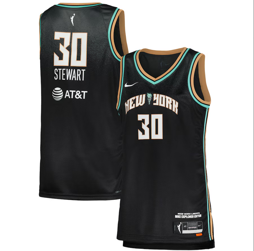 Women New York Liberty #30 Breanna Stewart  Black Explorer Edition Stitched Jersey