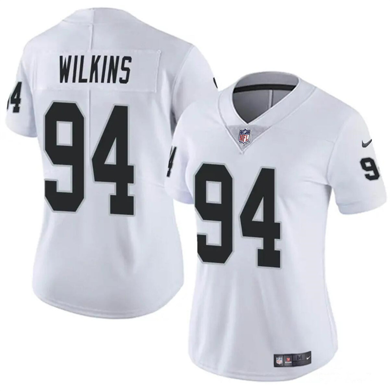 Women's Las Vegas Raiders #94 Christian Wilkins White Vapor Stitched Jersey(Run Small) Women's Las Vegas Raiders #94 Christian Wilkins White Vapor Stitched Jersey(Run Small)