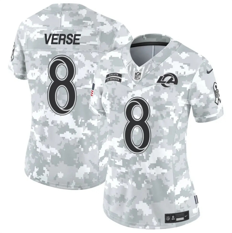 Women's Los Angeles Rams #8 Jared Verse 2024 F.U.S.E Arctic Camo Salute to Service Limited Stitched Football Jersey(Run Small) Women's Los Angeles Rams #8 Jared Verse 2024 F.U.S.E Arctic Camo Salute to Service Limited Stitched Football Jersey(Run Small)