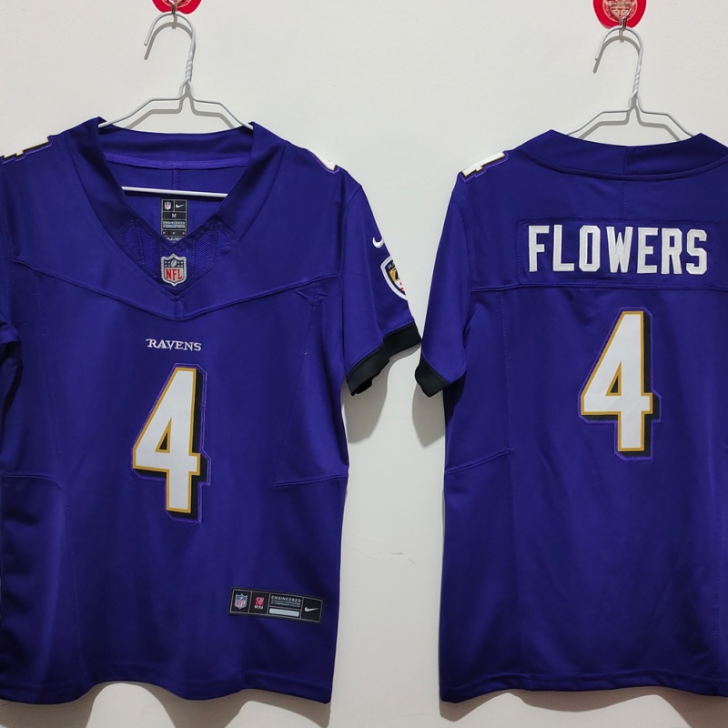 Women's Baltimore Ravens #4 Zay Flowers Purple Vapor Football Jersey(Run Small)