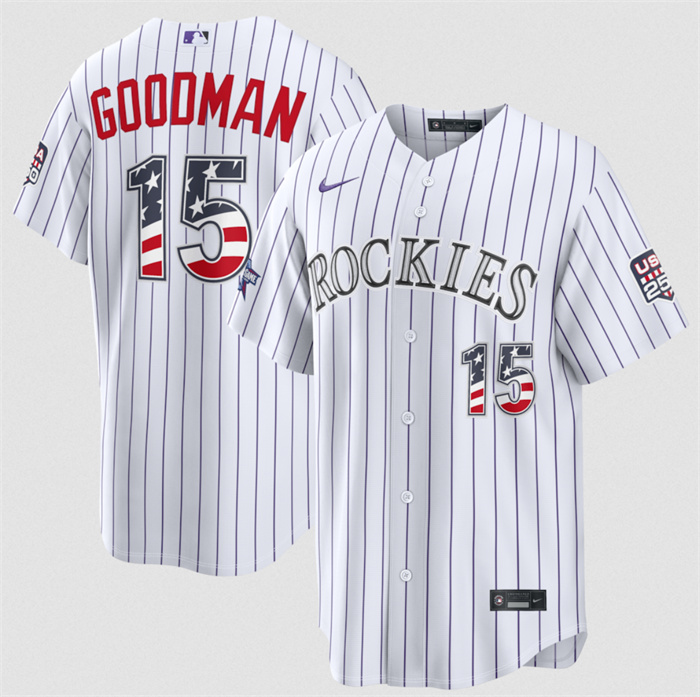 Men's Colorado Rockies #15 Hunter Goodman White 2026 All-Star Edition Stars & Stripes Stadium Pick-A-Player Stitched Baseball Jersey