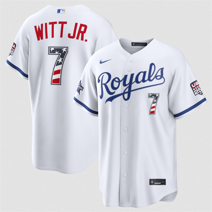 Men's Kansas City Royals #7 Bobby Witt Jr. White 2026 All-Star Edition Stars & Stripes Stadium Pick-A-Player Stitched Baseball Jersey