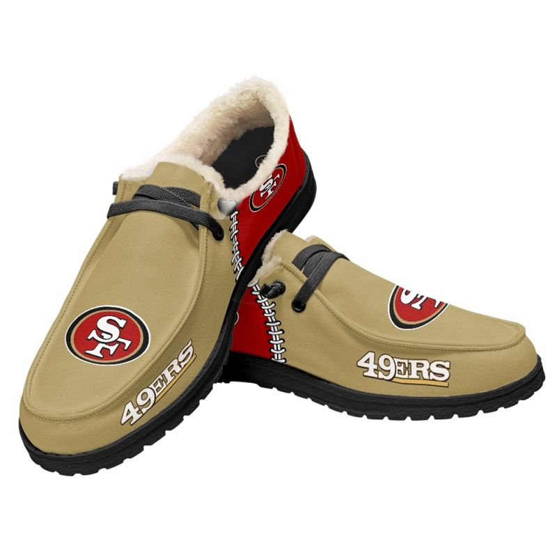 Men's San Francisco 49ers Loafers Lace Up Fuzzy Lined Shoes 002 (Pls check description for details)
