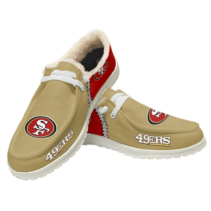 Men's San Francisco 49ers Loafers Lace Up Fuzzy Lined Shoes 001 (Pls check description for details)