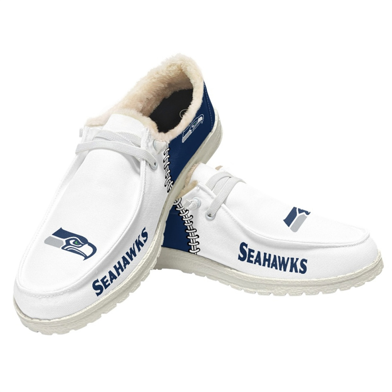 Men's Seattle Seahawks Loafers Lace Up Fuzzy Lined Shoes 001 (Pls check description for details)