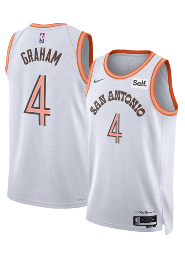 Men's San Antonio Spurs #4 Devonte' Graham White 2023/24 City Edition Stitched Basketball Jersey Men's San Antonio Spurs #4 Devonte' Graham White 2023/24 City Edition Stitched Basketball Jersey