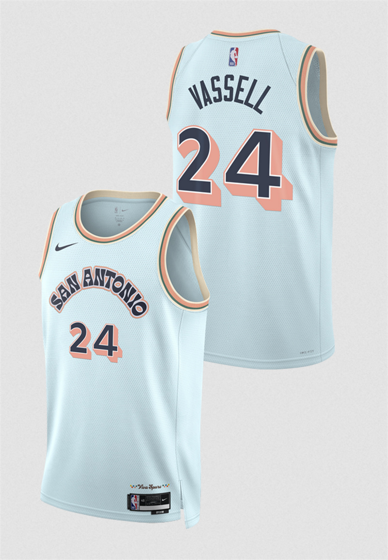Men's San Antonio Spurs #24 Devin Vassell Light Blue 2024/25 City Edition Stitched Basketball Jersey Men's San Antonio Spurs #24 Devin Vassell Light Blue 2024/25 City Edition Stitched Basketball Jersey