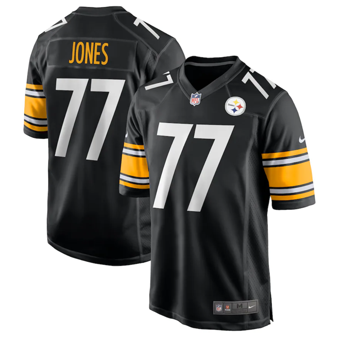 Youth Pittsburgh Steelers #77 Broderick Jones Black Stitched Game Jersey Youth Pittsburgh Steelers #77 Broderick Jones Black Stitched Game Jersey